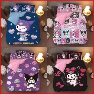 ST2 Kuromi 3in1 Bộ Chăn Ga Gối Chăn Gối Nhà Phòng Ngủ Phù Hợp Với TS2