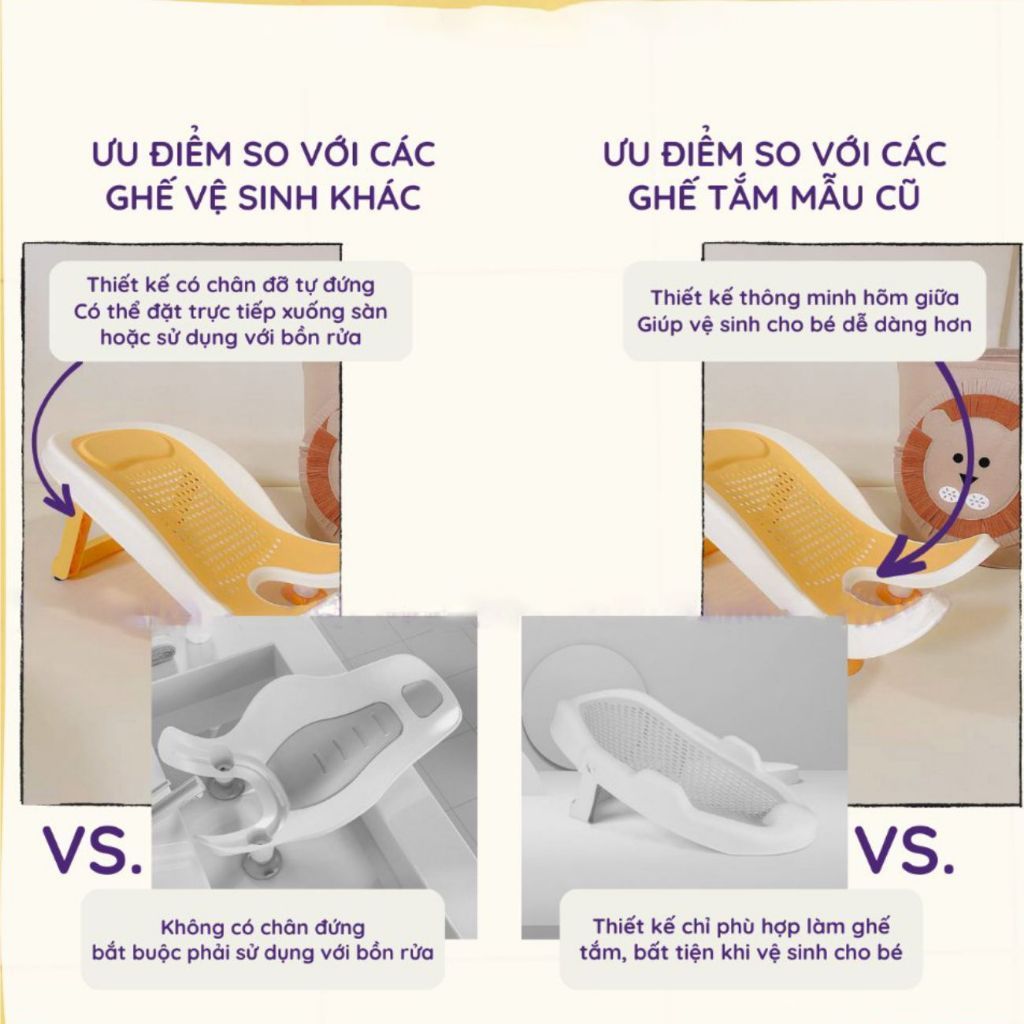 Ghế Tắm Đa Năng 2in1 GONHOUSE, Ghế Rửa Mông Sơ Sinh Có Chân Tự Đứng Gập Gọn, Chống Trượt, Thoáng Khí