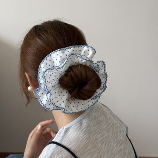 Dây buộc tóc Kovoi phong cách Hàn Quốc, scrunchy nhiều lớp màu xanh tươi chấm bi, ngọt ngào và thời thượng