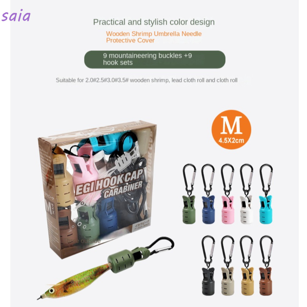 Dụng cụ mực jig 9 bộ, có carabiner bảo vệ mồi câu, đựng webfoot và bạch tuộc egis móc