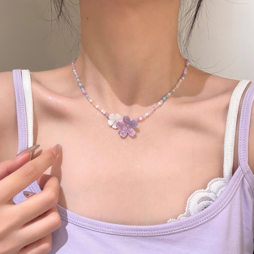 Dây chuyền nữ hạt pha lê màu hồng tím, thiết kế ngọt ngào và cá tính