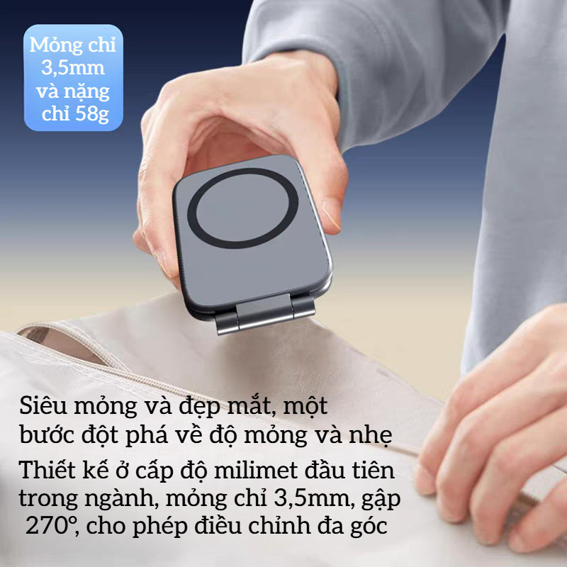Giá Đỡ Điện Thoại Ô Tô Từ Tính Siêu Mỏng - Gập Lại, Xoay 360°, Nam Châm Mạnh, Chống Rung, Gắn Bảng Điều Khiển