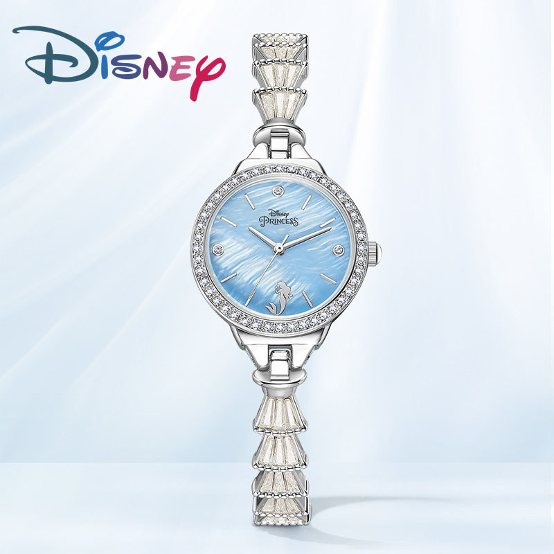 Đồng hồ đeo tay cao cấp của Disney Official Ariel Fairy Tail Crystal Viền mặt mẹ-of-Pearl Đồng hồ sang trọng đích thực
