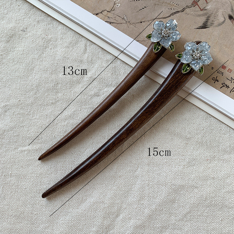 WHX Kẹp tóc gỗ đàn hương 13cm/15cm phong cách Trung Hoa, tua rua, lá lớn đỏ, dùng hàng ngày