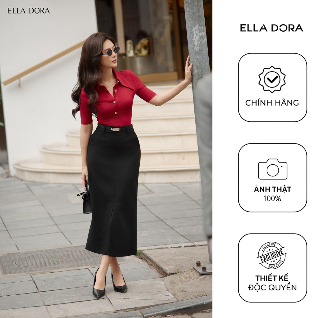 Chân váy ELLA DORA thiết kế dáng chữ A xẻ trước có túi form gọn thanh lịch sang trọng màu ĐEN[CV184]