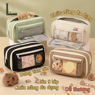 Hộp Đựng Bút Chì Capybara Dung Tích Lớn 9 Lớp Trong Suốt PU Chống Thấm Nước Chống Bụi Trường Học Văn Phòng
