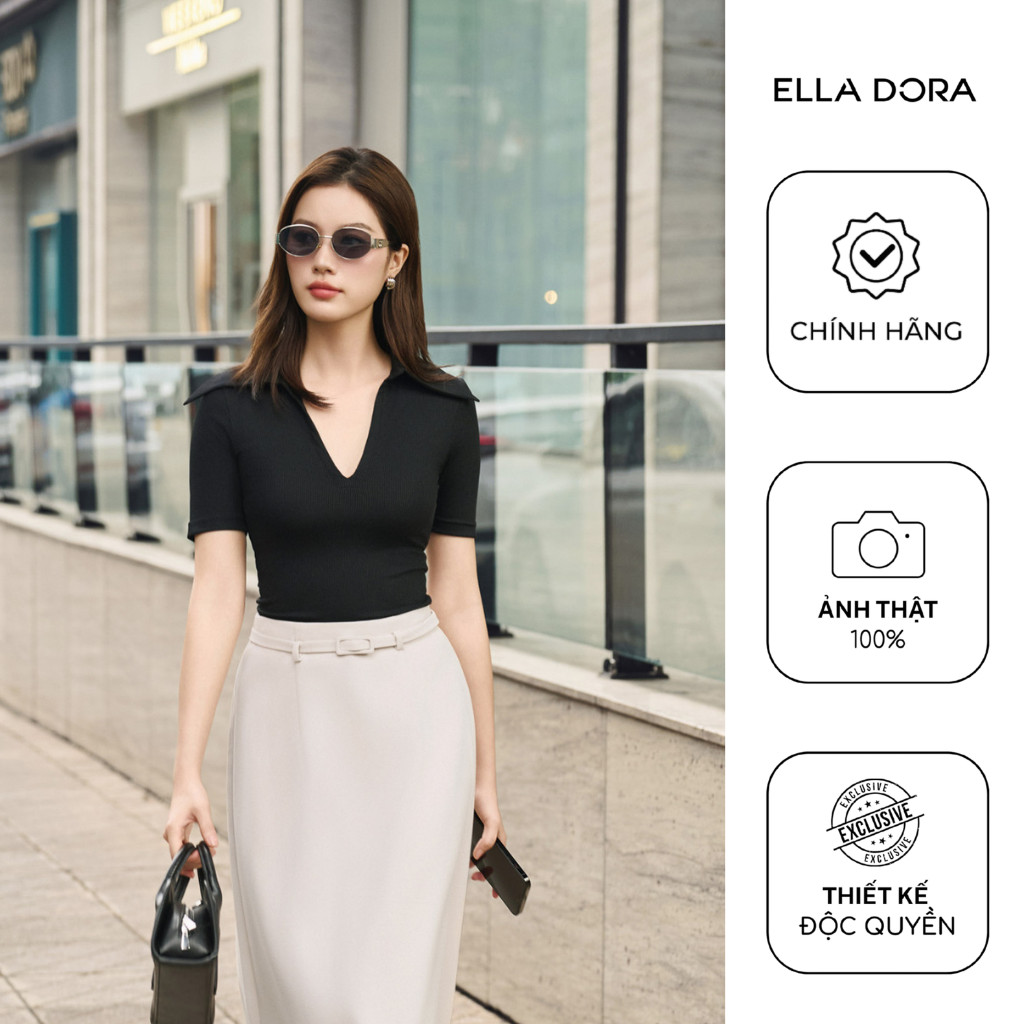Áo thun nữ ELLA DORA thiết kế cổ polo xẻ V form ôm nhẹ phong cách thanh lịch sang trọng [AT38]