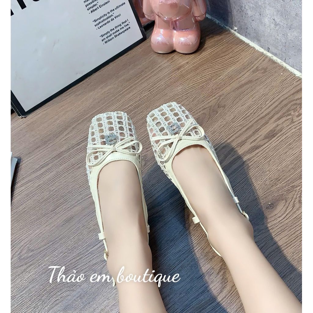 [Thảo Em - SL622] Sục lưới nữ đế bệt mũi vuông phối nơ [Sẵn Hàng].