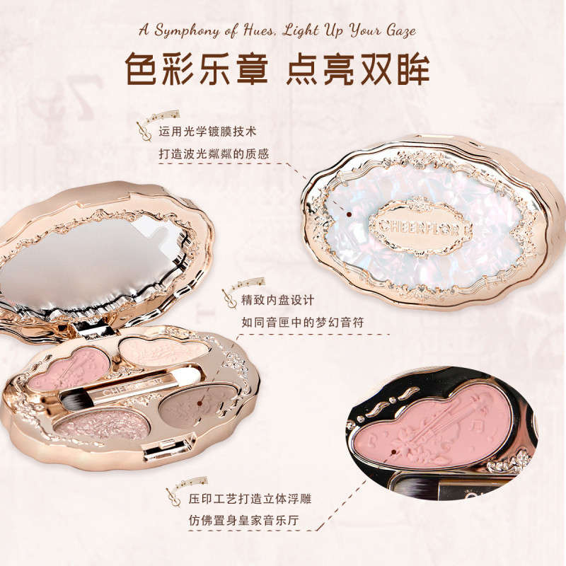Phấn mắt bốn màu CHEERFLOR, bảng màu toàn diện làm sáng da, điểm nổi bật, di động, Fine Flash JOHD
