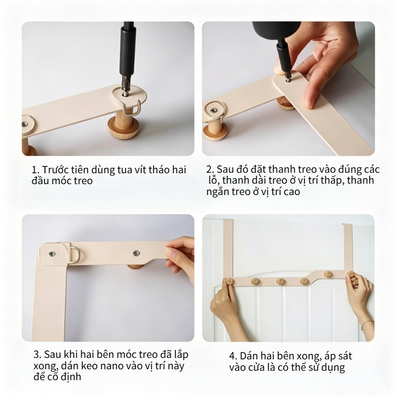 Móc Treo Bằng Gỗ Tự Nhiên Cao Cấp - Bắc Âu Thanh Lịch, Không Khoan, Chịu Lực, Mang Lại Gọn Gàng & Ấm Áp Cho Mọi Nơi