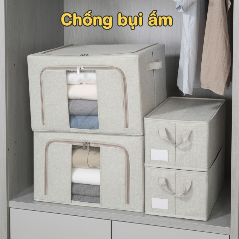 Hộp đựng quần áo khung thép chống nước gấp gọn cao cấp, tiết kiệm không gian, chống bụi ẩm