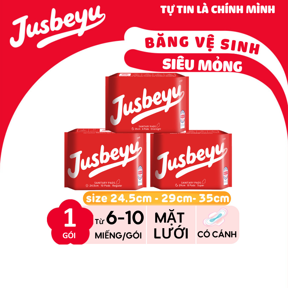 Băng Vệ Sinh Jusbeyu Siêu Mềm Mỏng Ngày Và Đêm 245mm/290mm/350mm