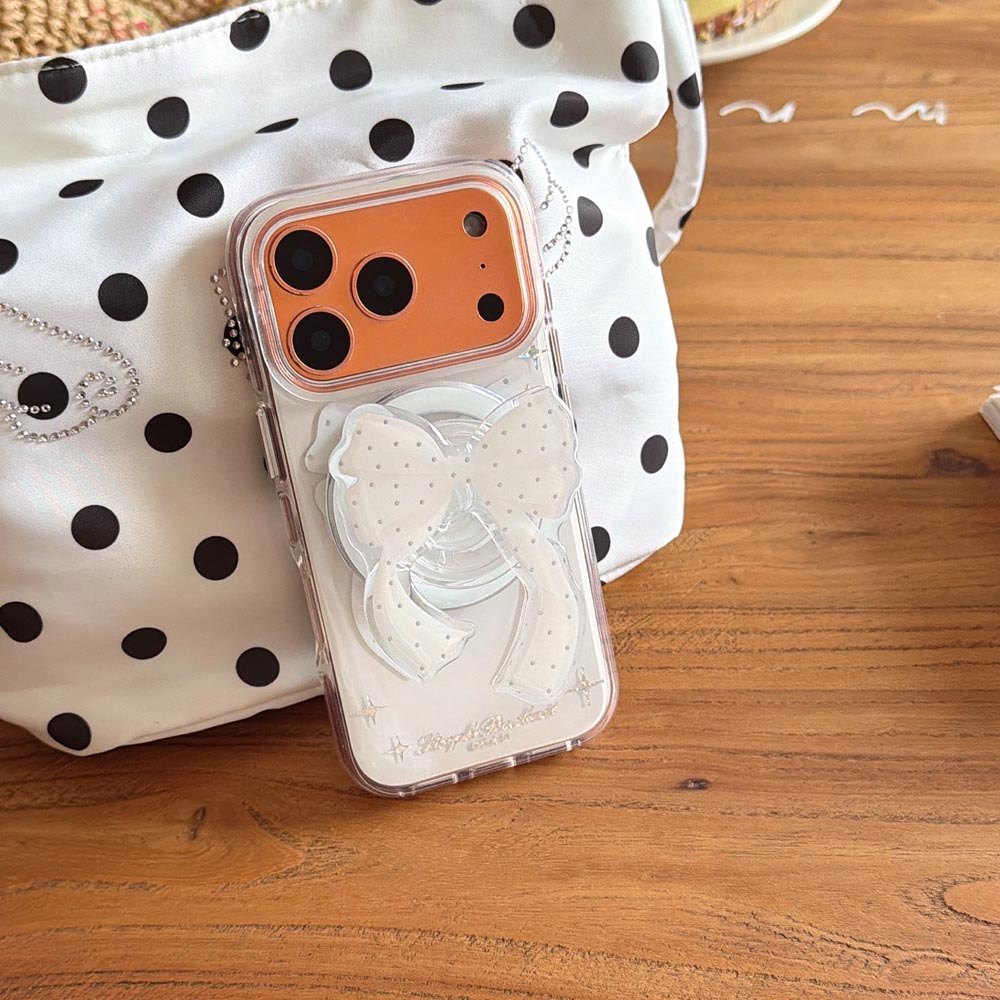 Ốp Lưng Cứng Tương Thích Với iPhone 13 14 14Pro 14ProMax 15 15Pro 15ProMax 16 16Pro 16ProMax 17 17Pro 17ProMax Vỏ Nam Châm Họa Tiết Nơ Trắng