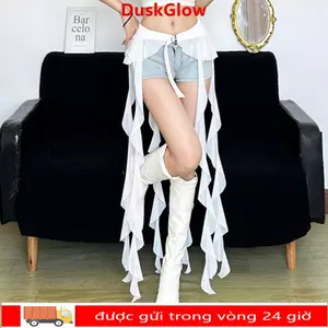 DUSKGLOW Xù Thắt Lưng Nữ, Tua Rua Dài Có Thể Điều Chỉnh Khóa hông Dây Thắt Lưng, Váy Mini Không Đều Màu Trắng Gợi Cảm Dạo Phố
