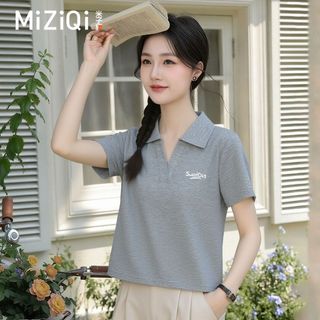 【MIZIQI】Áo thun Polo ngắn tay hàn quốc dành cho nữ, áo thun tay ngắn in hình phong cách đại học