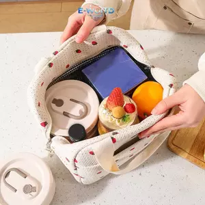 E-WOITD Corduroy Túi Cơm Trưa Cách Nhiệt Hộp Cơm Trưa Bảo Quản Túi Xách Đa Năng Trẻ Em Đi Học Túi Làm Mát Dã Ngoại Túi Đựng Thực Phẩm E-WOITD