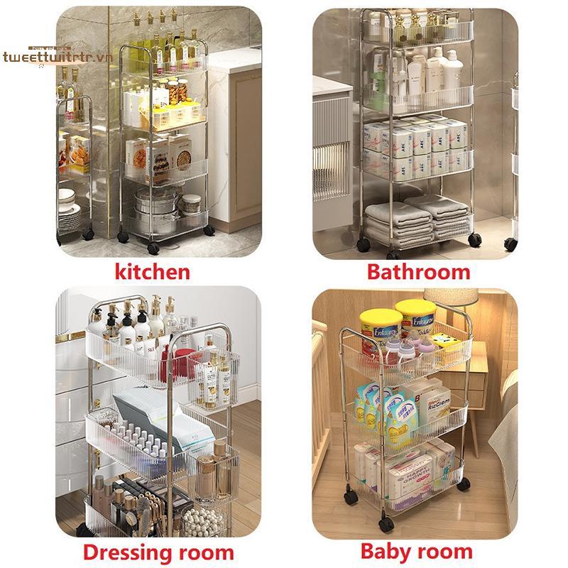 TRTR Xe đẩy trong suốt Xe sắp xếp Ra Phòng tắm Tổ chức Ra Di chuyển Kệ sắp xếp có bánh xe VN