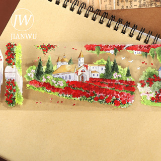 JIANWU 70mm * 5m Vintage Hoa Hồng Lâu Đài Phong Cảnh Chất Liệu Cắt Băng Thêu Sò PET Sáng Tạo DIY Tạp Chí Văn Phòng Phẩm