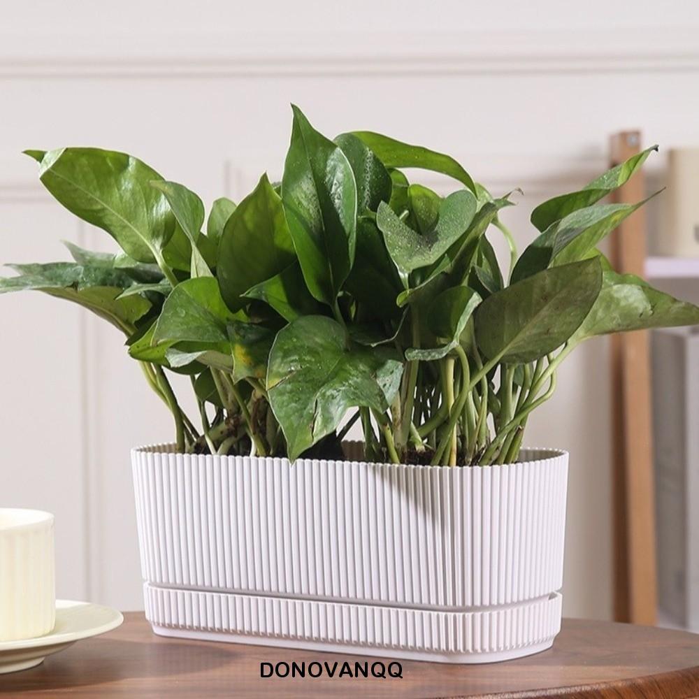 Chậu cây tự tưới DONOVANQQ nhựa hai lớp, thủy canh, bình để bàn, lỗ thoát nước, trang trí văn phòng, dung tích lớn