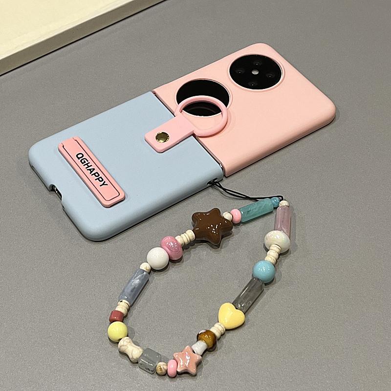Tương thích với Samsung Galaxy ZFlip7 ZFlip6 Bột màu xanh ngón tay giữ nhẫn dây chuyền vỏ điện thoại gấp vỏ cứng cũng thích hợp cho vỏ bảo vệ ZFlip 7 6 5 4 3 5G