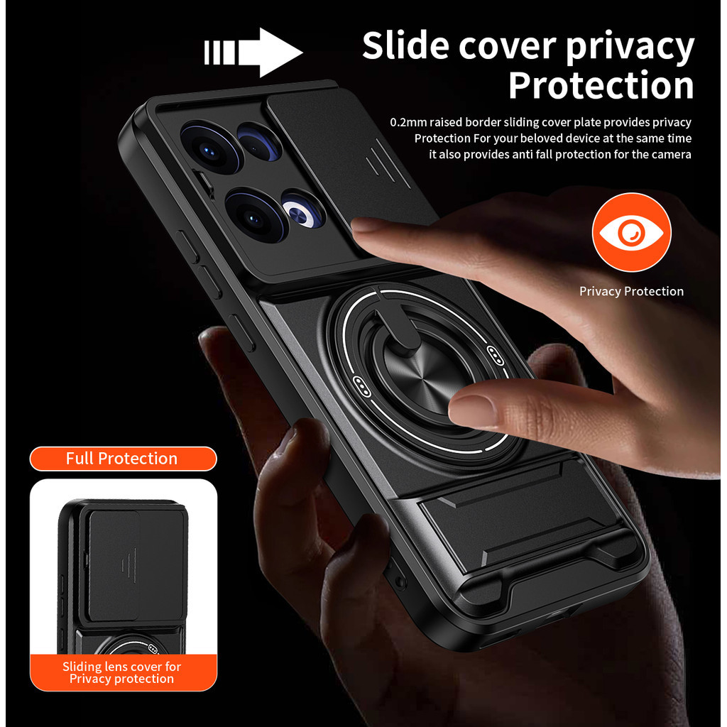 Ốp Điện Thoại Đa Năng Sang Trọng Thích Hợp Cho OPPO Reno 13 11 12 14 15 F Pro 4G 5G Dây 360°Giá đỡ vòng có vỏ máy ảnh Vỏ bảo vệ toàn diện chống sốc