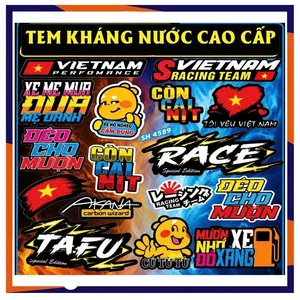 Tem dán xe điện “Mẹ mua cứ từ từ” – Team Gấu Tafu Race Lửa, bền màu, dán đẹp nhiều vị trí.,.,.