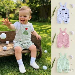 Bộ áo liền quần bé trai cho trẻ sơ sinh Quần yếm sọc cổ vuông / thuyền buồm / bóng chày dễ thương