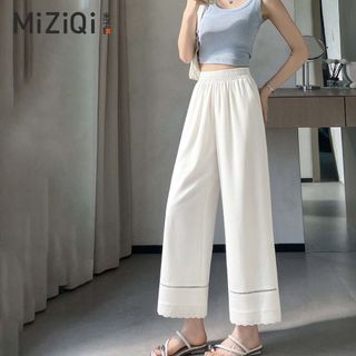 [MIZIQI] Quần dài đến mắt cá chân eo cao mùa hè dành cho nữ, Quần ren thẳng