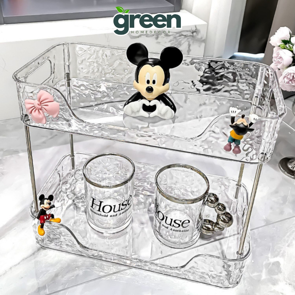Kệ Đựng Mỹ Phẩm Acrylic Sóng Nước 2/3 Tầng, Kệ Trang Điểm Trong Suốt Vân Kim Cương Decor Sang Trọng