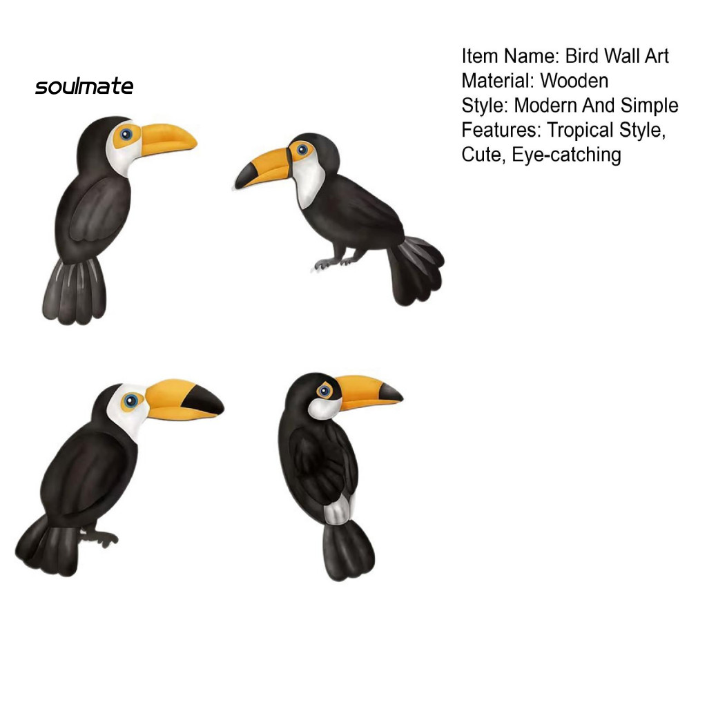 Linh hồn| Toucan Trang Trí Tường Chim Nhiều Màu Sắc Treo Tường 4 Bộ Nghệ Thuật Treo Tường Toucan Bằng Gỗ – Trang Trí Chim Nhiệt Đới Vintage Cho Sân Vườn Ban Công Phòng Ngủ – Rừng Mộc Mạc Treo