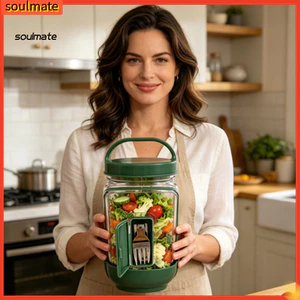 Linh hồn| Salad Prep Hộp đựng salad nhiều lớp Hộp đựng salad có mở bên Hộp đựng đồ ăn chống rò rỉ có ngăn trang điểm Bát an toàn thực phẩm có thể tái sử dụng cho du lịch Offic