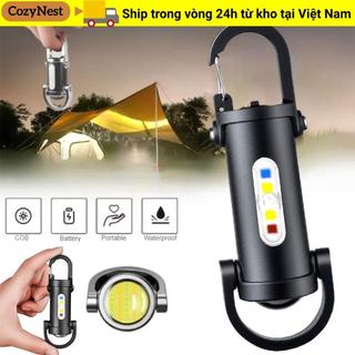 Đèn pin móc khóa COZYNEST, COB LED sạc USB, mini di động, có đèn đỏ & xanh, cắm trại siêu sáng ngoài trời