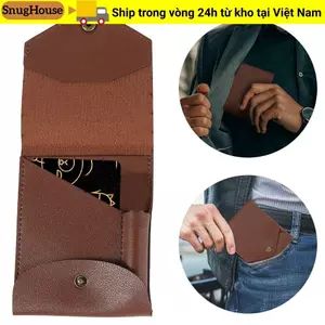 Ví nhỏ gọn đa chức năng SNUGHOUSE, Khe cắm bút tích hợp Ví mỏng tối giản chống nước, Hộp đựng thẻ da PU thủ công Du lịch