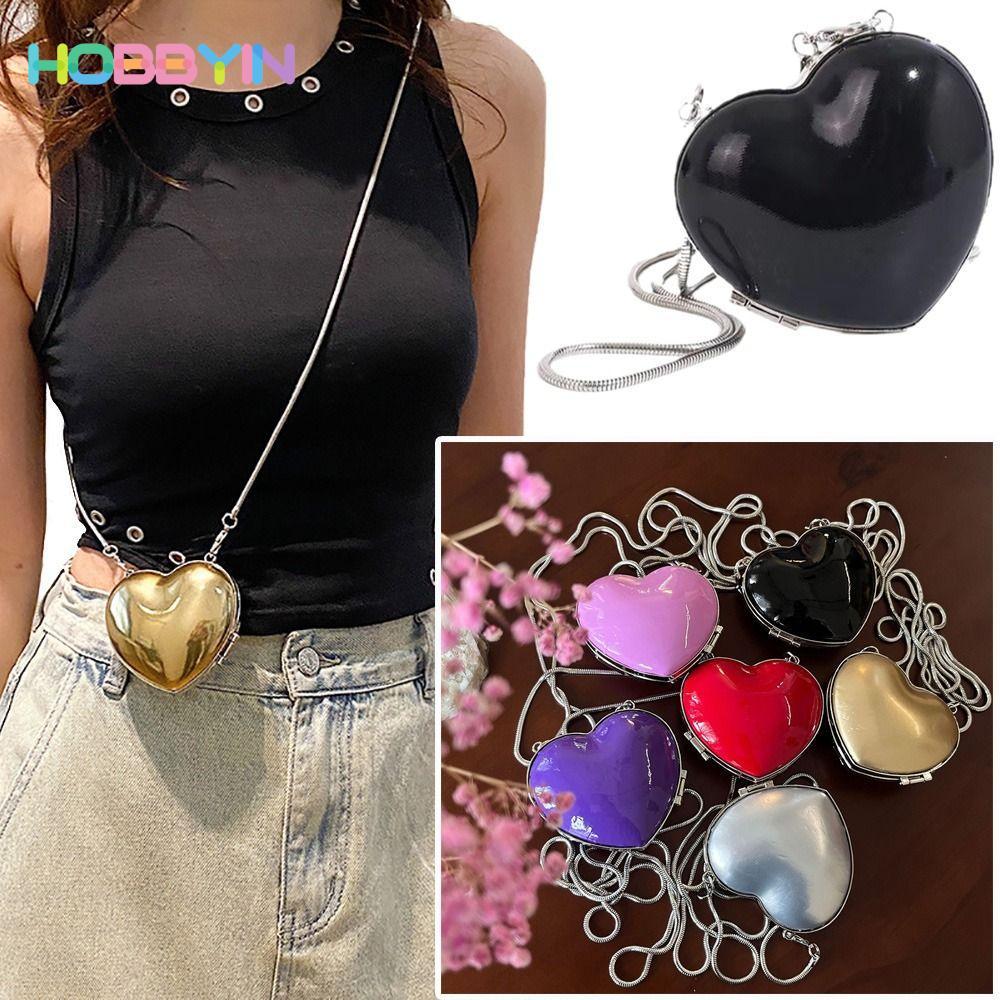 HOBBYIN Túi dạ hội HOBBYIN, Hình trái tim Đạo cụ chụp ảnh Túi đeo chéo, Dây chuyền kim loại nhiều màu thời trang Túi xách nhỏ Trang trí nữ