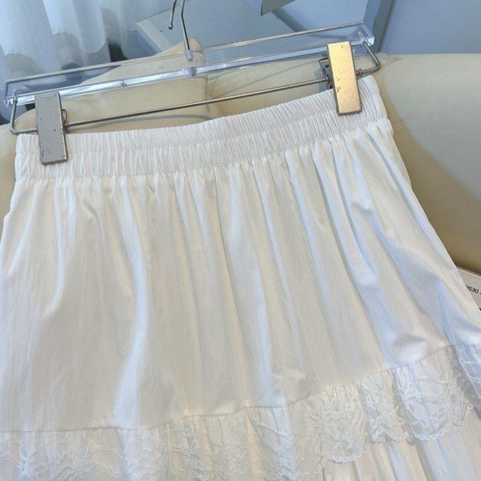 [Khuyến mãi trong thời gian có hạn] Mùa xuân trắng, mùa hè, eo cao, mỏng hơn, viền ren, váy chữ a dài vừa vặn