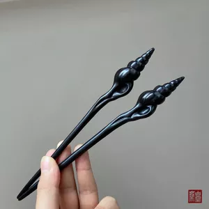 WHX-Hairpin {Những lời tốt lành} Phụ kiện tóc conch Ebony chính hãng được chạm khắc bằng tay Tấm kẹp tóc Quà tặng