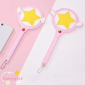 TOPTOOLCX Card Cover, có cánh Túi đựng thẻ cây đũa phép hình ngôi sao bằng da PU, Cosplay Anime Bảo vệ dễ thương Thẻ tàu điện ngầm xe buýt