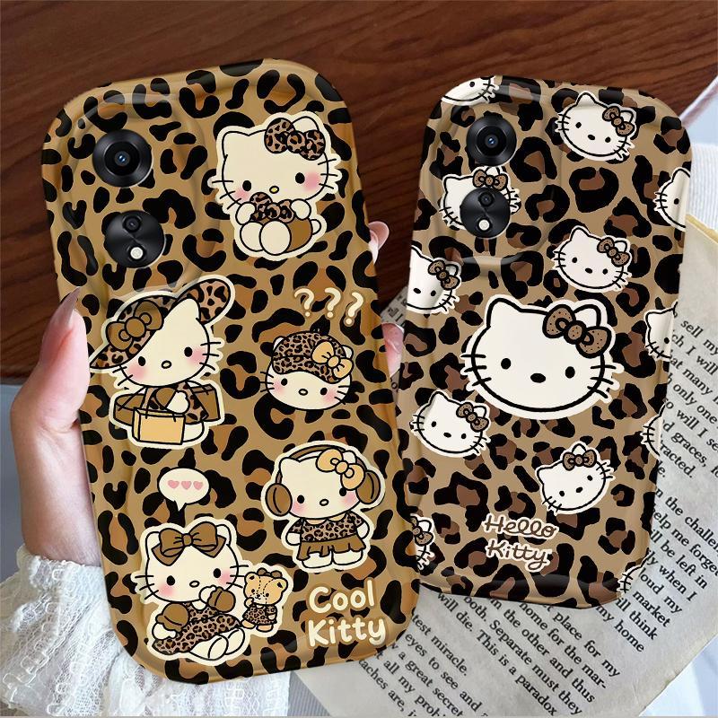 Thích hợp cho OPPO A18 A38 A58 A60 A17 A17K 4G 3D Điện thoại thông minh TPU mềm in họa tiết da báo thẩm mỹ Kitty Vỏ điện thoại chống sốc