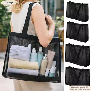 Túi đi biển CPINCP, Túi đeo vai lưới trong suốt, Túi đựng đồ trang điểm đa chức năng rỗng dung tích lớn Du lịch