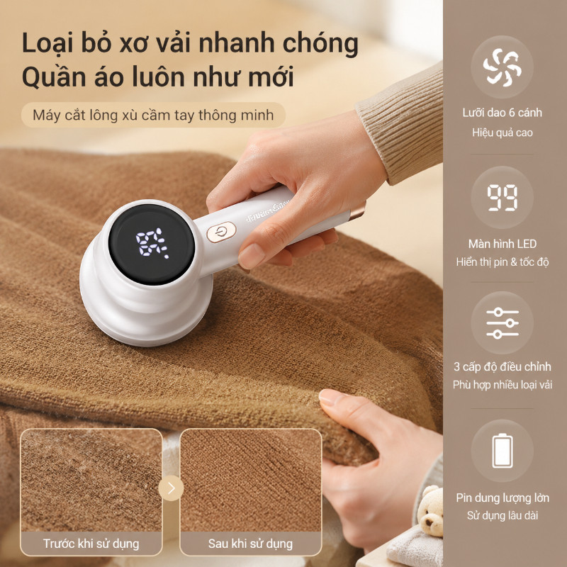 Máy cắt lông xù quần áo 6 lưỡi, máy cắt lông xù tốc độ cao làm sạch áo quần nhanh chóng