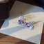 Bông tai hình bướm Zircon vuông màu tím Shuling phong cách Hàn Quốc, Trang sức tai tinh tế cao cấp sang trọng với không khí nhẹ nhàng