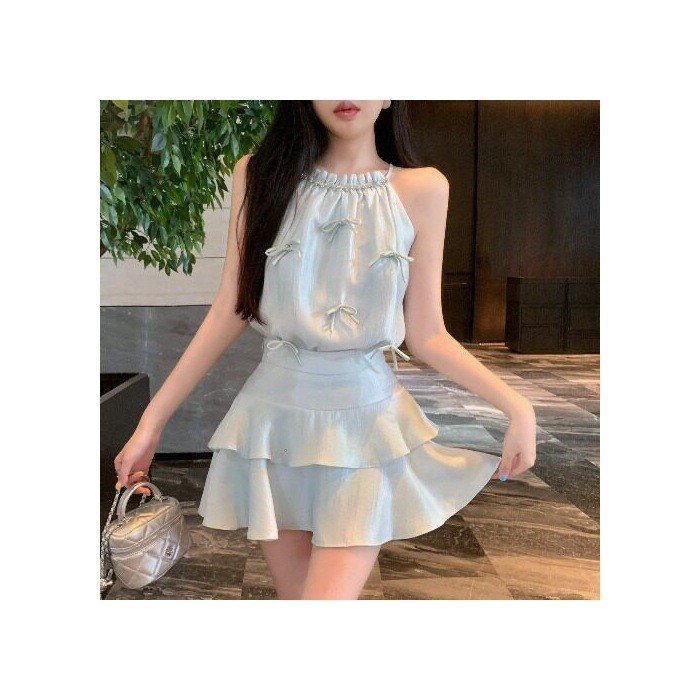Váy bánh hai mảnh phong cách phương tây cao cấp cho nữ, phù hợp với áo vest và nơ dây - size lớn