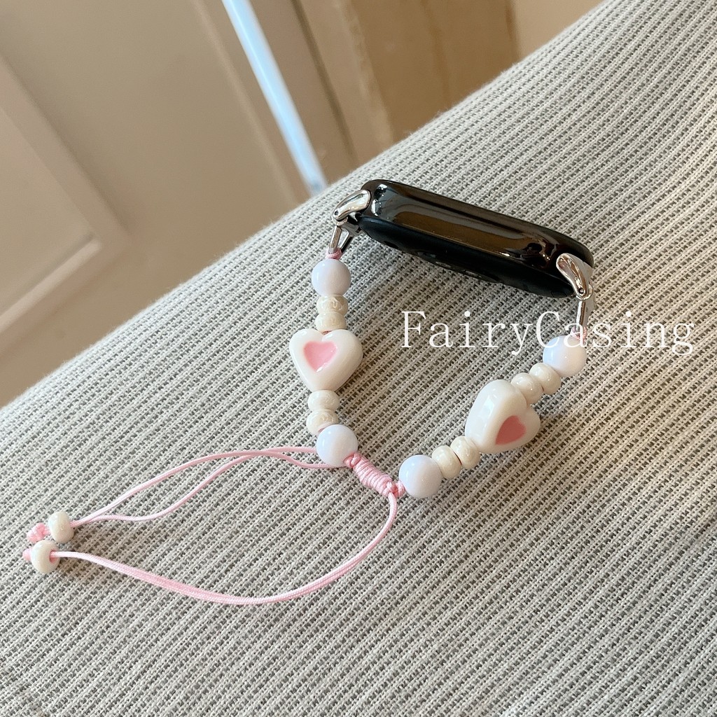 Dây chuyền hạt gốm dệt dễ thương Thích hợp cho Xiaomi Mi Band 10 8 7 6 5 4 3 cho Mi Band 9Pro 10Pro Dây đeo thủ công