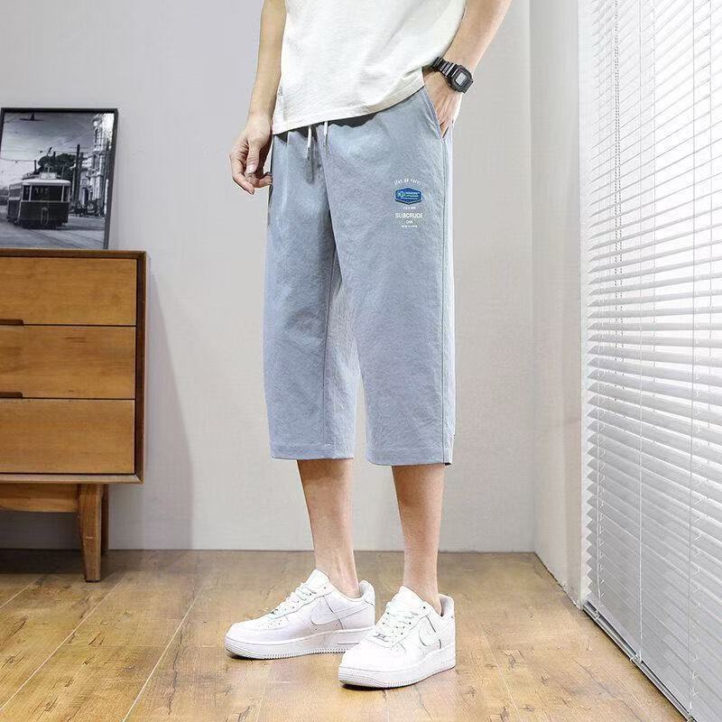 Thường Ngày Băng Lụa Crop Quần Mùa Hè Dạo Phố Rời Thẳng Thể Thao Quần Short Mỏng Mặc Ngoài Nam Hợp Thời Trang UZZ6