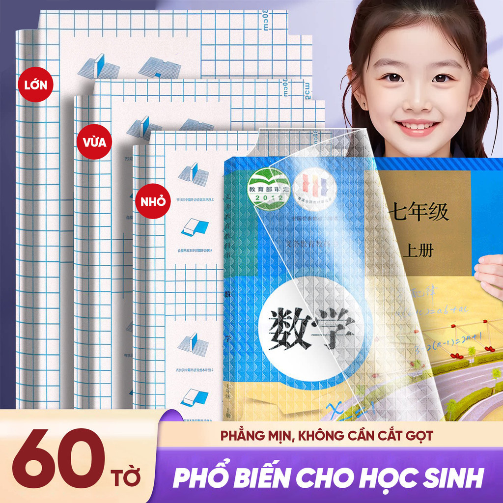 Bọc Sách Vở Chống Nước Trong Suốt, Dễ Bọc 3 Kích Cỡ Lớn Vừa Nhỏ, Decal Cho Mọi Loại Sách