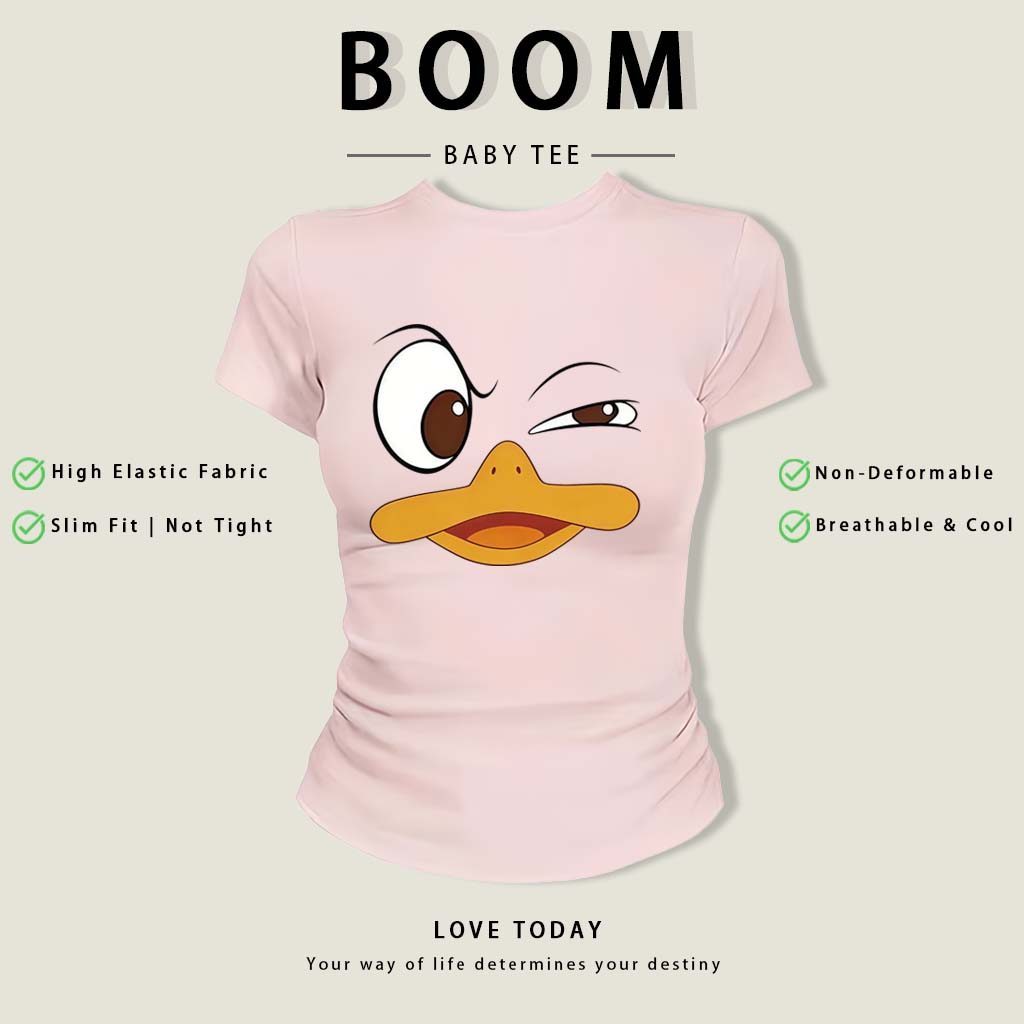 BOOM Áo Baby Tee Nữ Cotton Ôm Body-Áo Thun Ngắn Tay Y2K In Hình PhongCách Mùa Hè, Cổ Tròn Hàng Đầucách hàn quốc phongE62