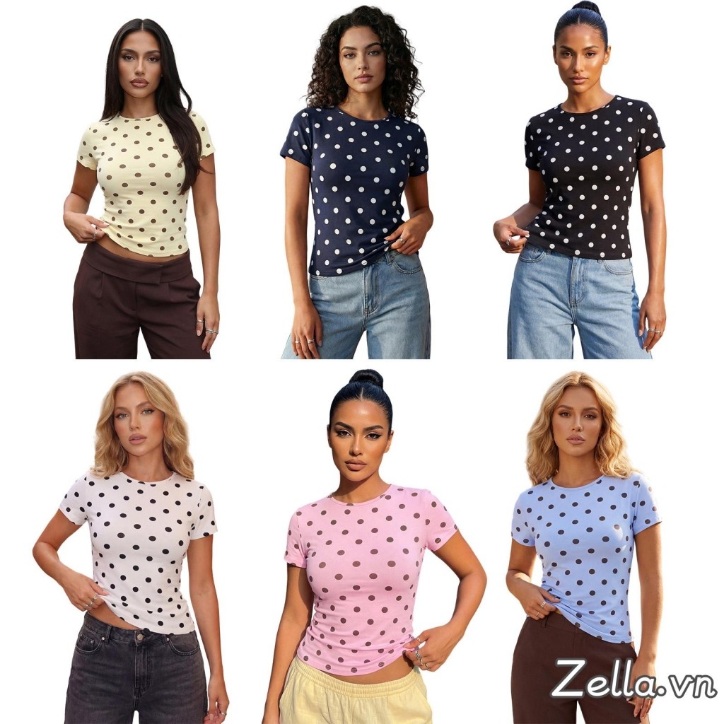 [riSZ] Áo thun nữ mùa hè Slim Fit in hình cổ tròn ngắn tay