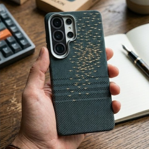 [Chính Hãng] Ốp Lưng UELKIN Vân Dệt Cho Samsung S26 Ultra- Giả Aramid Siêu Mỏng, Viền Cam Kim Loại, Sạc Từ Tính Magnetic