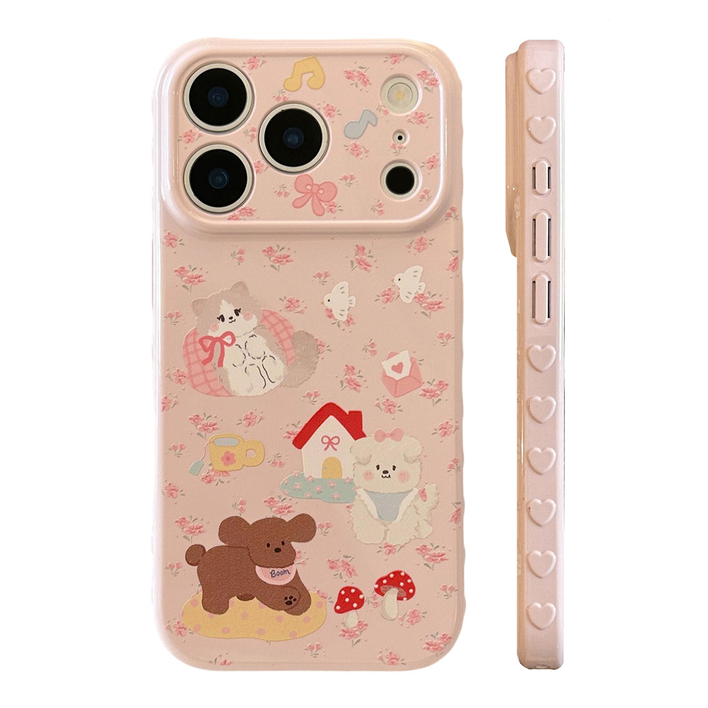 Ốp điện thoại hình động vật hoạt hình hoa hồng phong cách Hàn Quốc iphone17pro max 15 vỏ mềm chống sốc