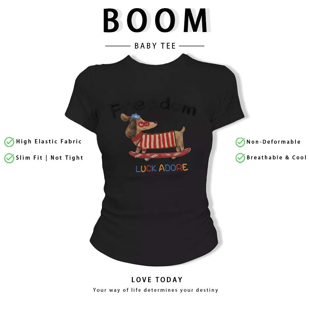 BOOM Áo Baby Tee Nữ Cotton Ôm Body-Áo Thun Ngắn Tay Y2K In Hình PhongCách Mùa Hè, Cổ Tròn Hàng Đầucách hàn quốc phongR07